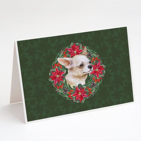 Chihuahua Leg up Poinsetta Wreath Greeting Cards and Envelopes Pack of 8