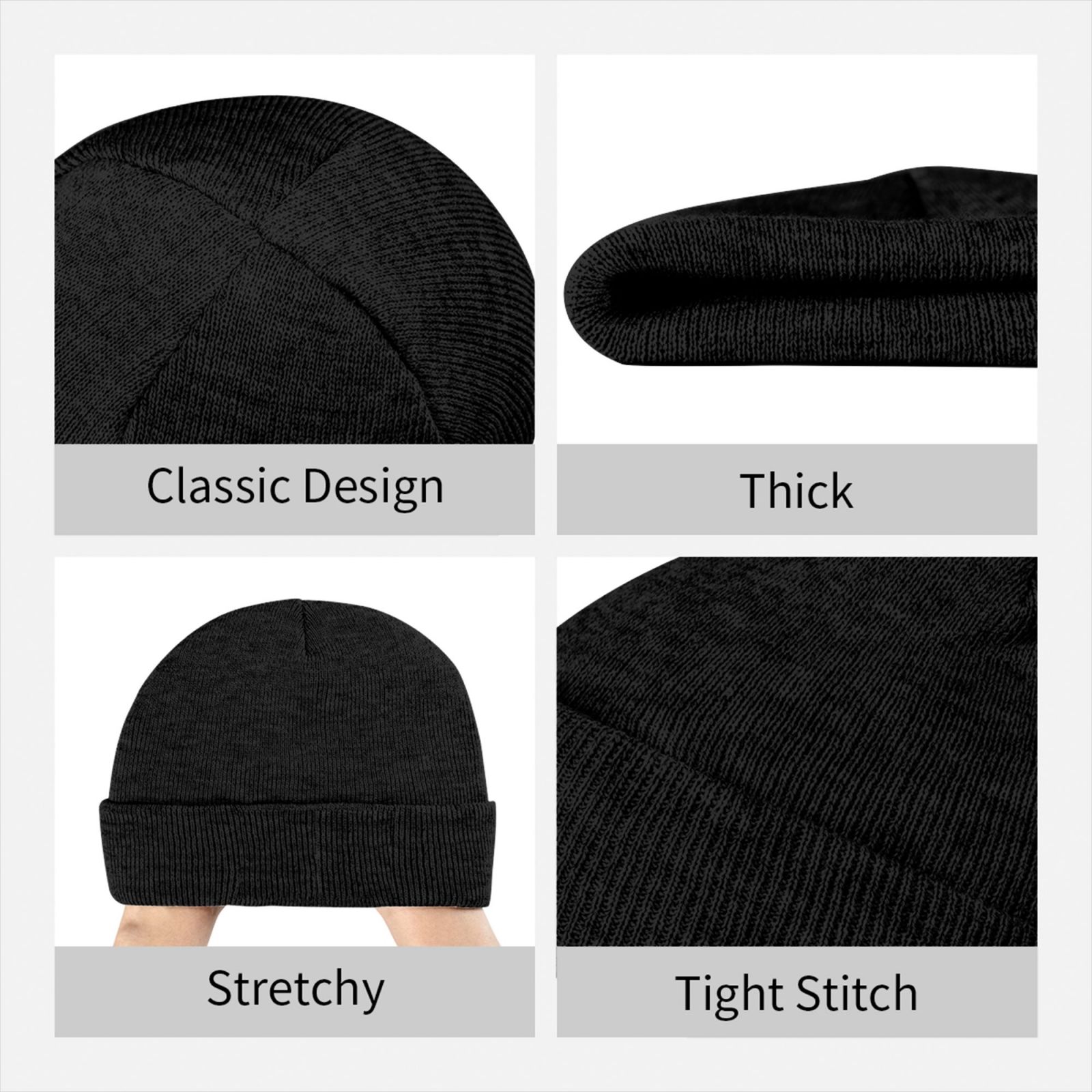 Junzan Black Mens Winter Hats Thick Knit Cuff Beanie Cap Beanie Hat ...