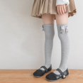 thumbnail image 2 of Girls Bow Knee High Socks Vertical Ribbed Cotton Long Stockings Soft Stretchy School Uniform Socks for Kids Daily Wear Party Dressy Outfits(4-12 Years,Grey), 2 of 4