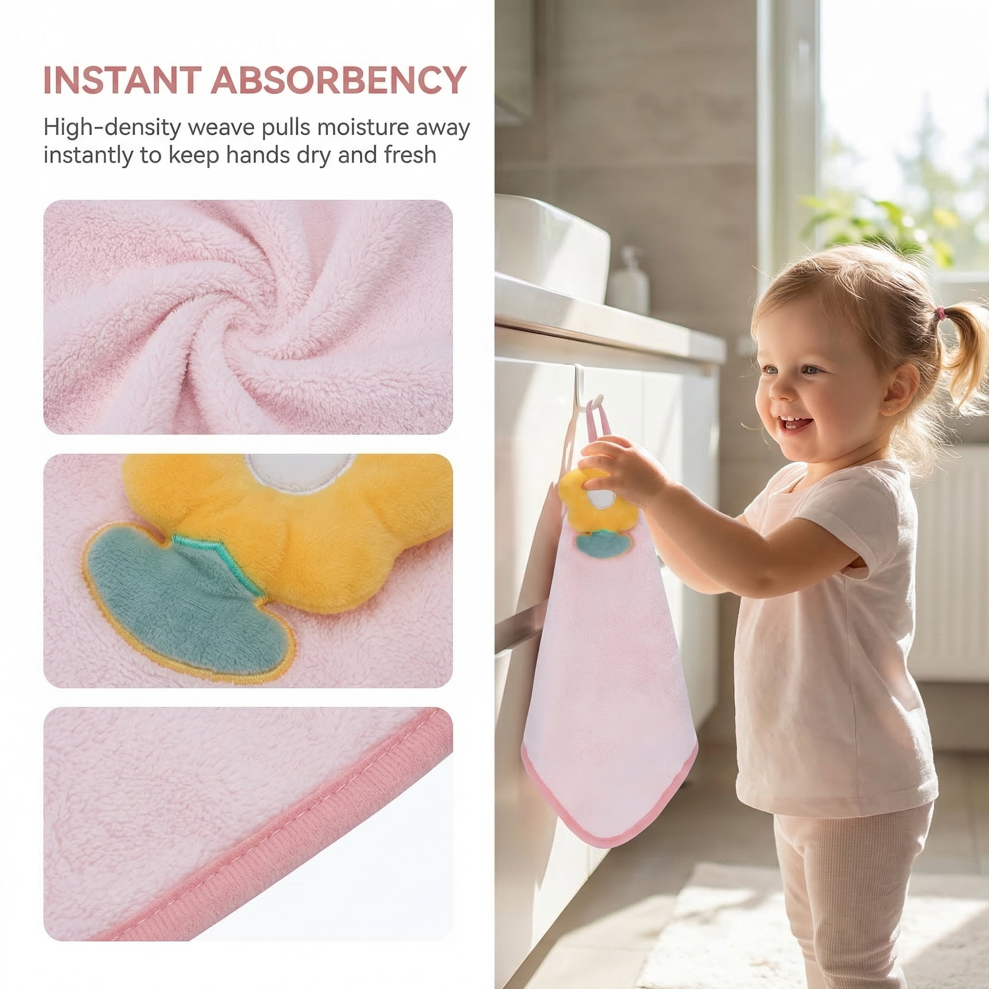 Unique Bargains 2 Pcs Cute Flower Ultra-Soft Absorbent Towels for Kitchen Pink 12" x 12"