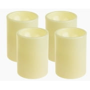 Pack 4 Flameless Outdoor LED Candle Set, Battery Operated Plastic Pillar Flickering Candle Light with Timer, 3 x 4", Ivory