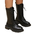 thumbnail image 3 of WEAIXIMIUNG Womens Short Boots Low Heel Leather Ladies Leather Round Toe High Heel Solid Color Strappy Zipper Mid Large Size Boots Ankle Boots Short Boots, 3 of 9