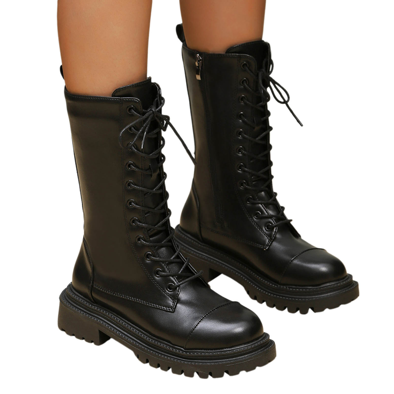 Bottines En Cuir Pour Femme - Large Coupe - Bout Rond - Grande Taille - Zippée Sur Le Côté - Léger Et Confortable Pour Tous Les Jours