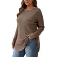 thumbnail image 3 of Long Sleeve Shirts for Women Tunic Tops for Women Loose Fit Dressy Crew Neck Pullover Basic Sweaters for Women Khaki L, 3 of 7