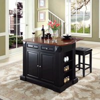 Crosley Furniture Coventry Drop Leaf Breakfast Bar Kitchen Island with Stools in Black