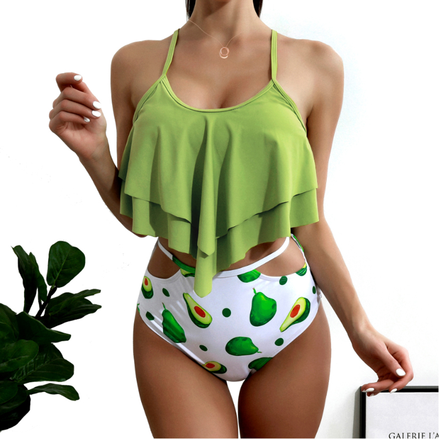SHANNA Womens Swimwear Two Pieces Flounce Top High Waist Bottom Tankini Sets  Flowy Beach Swimwear (S Size) - Walmart.com
