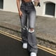 thumbnail image 4 of Puntoco Mujer Moda Casual Suelto Lavado Denim Ripped Jeans Casual Sólido Elástico Pantalones Delgados Puntoco Puntoco-2844, 4 of 6