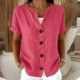 thumbnail image 2 of Guluxicc Button Up Shirt Women Short Sleeve Cotton Button Front Solid Color Casual Summer Outdoor Wear Trendy Tops, 2 of 8