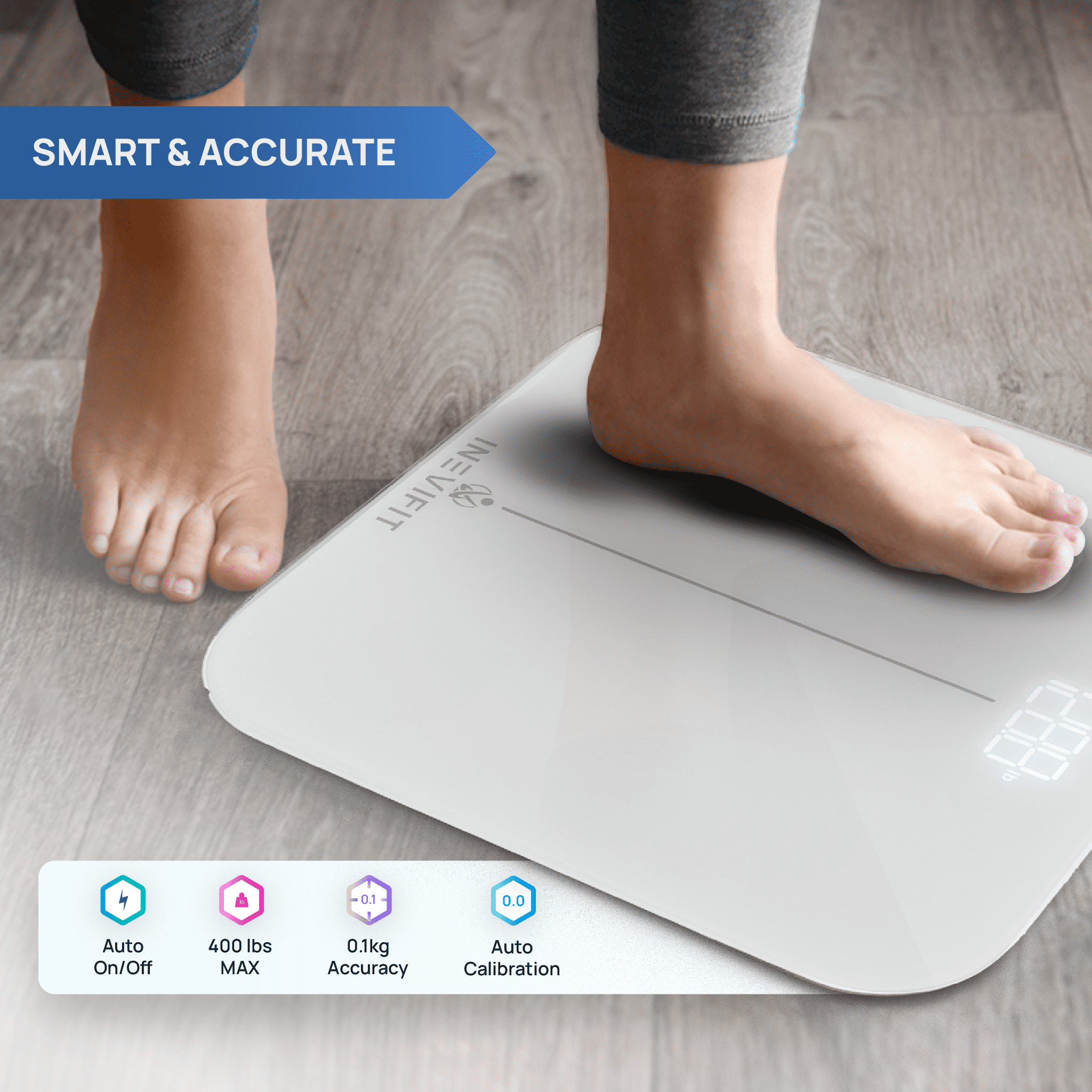 INEVIFIT Smart Premium Bathroom Scale with Bluetooth and Free Tracking INEVIFIT APP - Silver