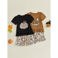 thumbnail image 3 of Cjfdfy Toddler Baby Girl Halloween Outfit Infant Baby Girls Summer Fall Clothes 6 12 18 24 Months 2 3 4 Years Pumpkin Face Print Ruffled Trim Short Sleeve T Shirt Tops and Camouflage Shorts Set, 3 of 9