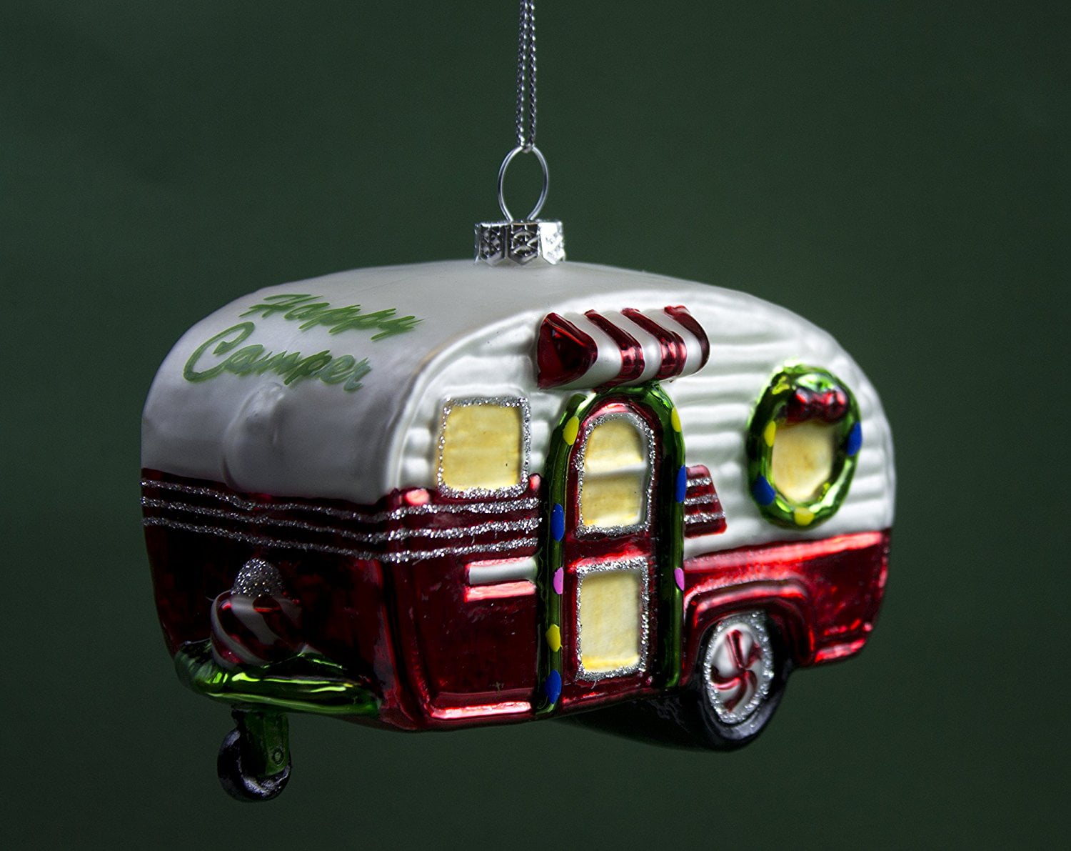 4.5" Glass RV Christmas Ornament, 4.5" Camping RV Christmas Ornament By