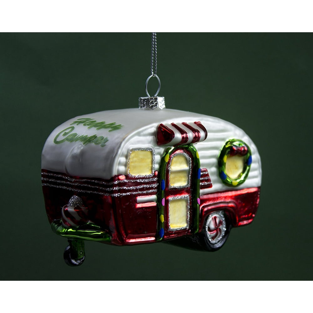 4.5" Glass RV Christmas Ornament, 4.5" Camping RV Christmas Ornament By