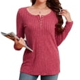 thumbnail image 2 of Womens Fall Sweaters Long Sleeve Pullover Casual V-Neck Knit Sweater Red, 2 of 8