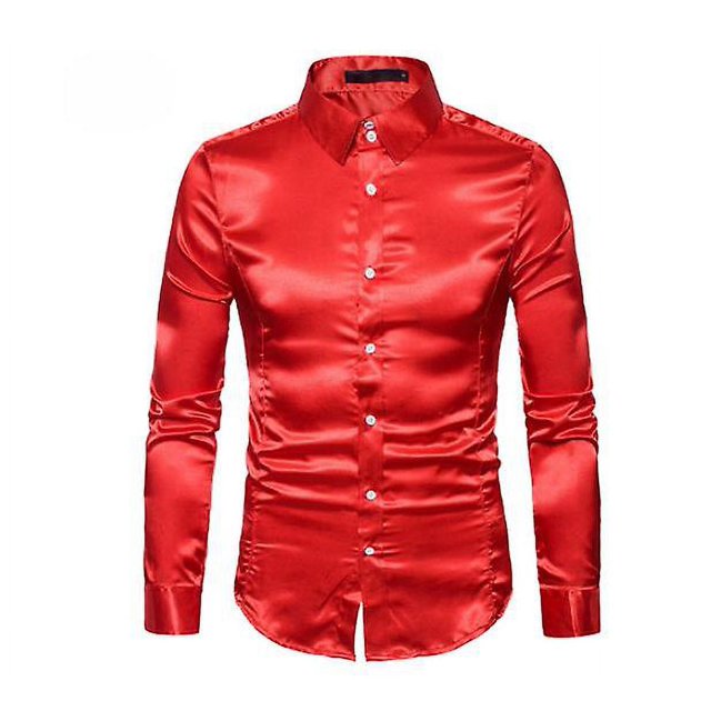 2XL Camisas casuales de color sólido para hombres Camisas de manga larga con solapa brillante a la moda para hombres