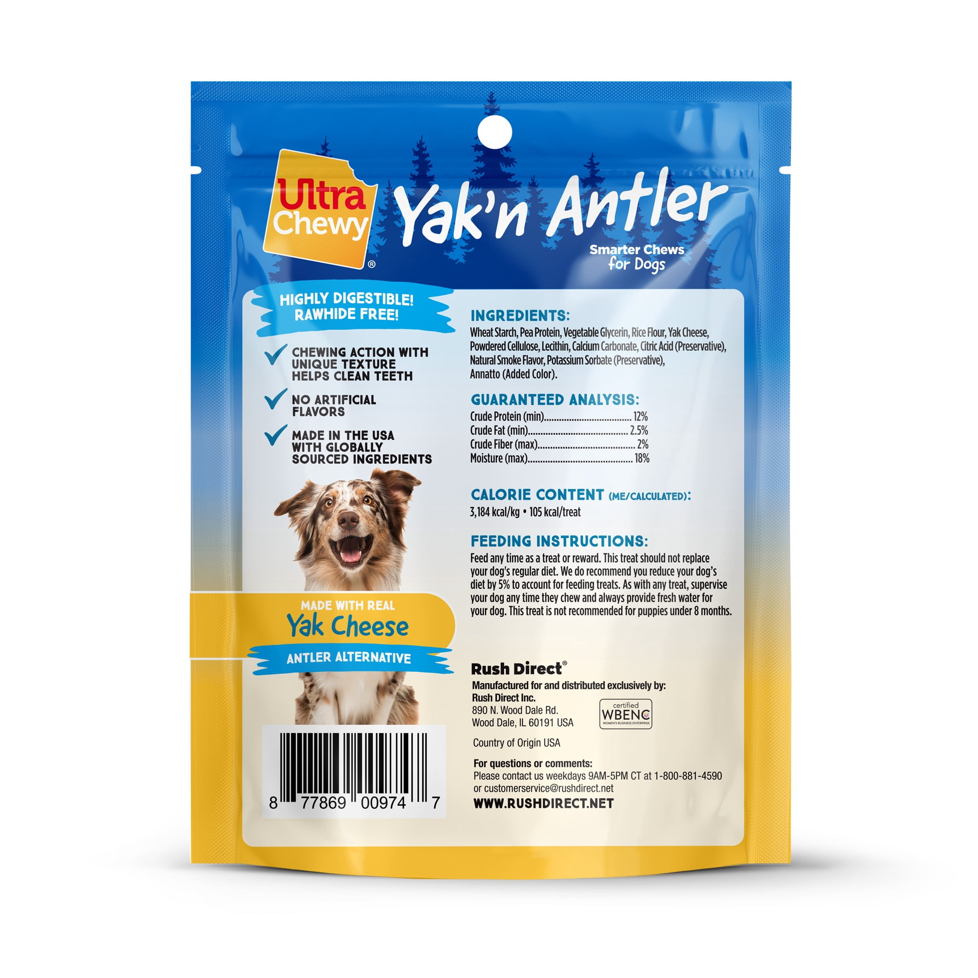 Ultra Chewy Yak'n Antler Dog Treats Small/Medium 6 Count, 6.25 oz