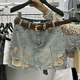 thumbnail image 3 of Dongdaemun2024 Verano Nuevo Vintage Desgastado Agujero Denim Mini Vestido De Mujer De Cintura Alta Adelgazante Glúteos Levantamiento De Glúteos Falda A-Line, 3 of 5