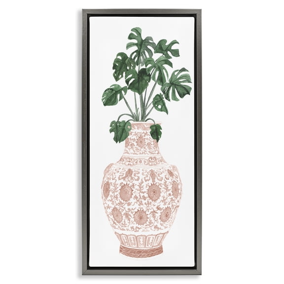Stupell Industries Bohemian Monstera with Ornate Vase Gray Floating Frame Canvas Art, 14 x 31, by Melissa Wang