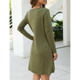 thumbnail image 6 of SWQZVT Women Spring Casual Long Sleeve Dresses V Neck Sexy Dress with Pockets Comfy Solid Color Army Green Summer Dress, 6 of 6