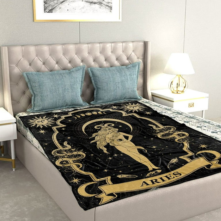 Aries Gifts for Women, Aries Zodiac Blanket 60X50, Witchy Gifts,Aries Gothic  Gifts Aries Astrology Decor Tarot Moon Constellation Soft Throw Blanket 