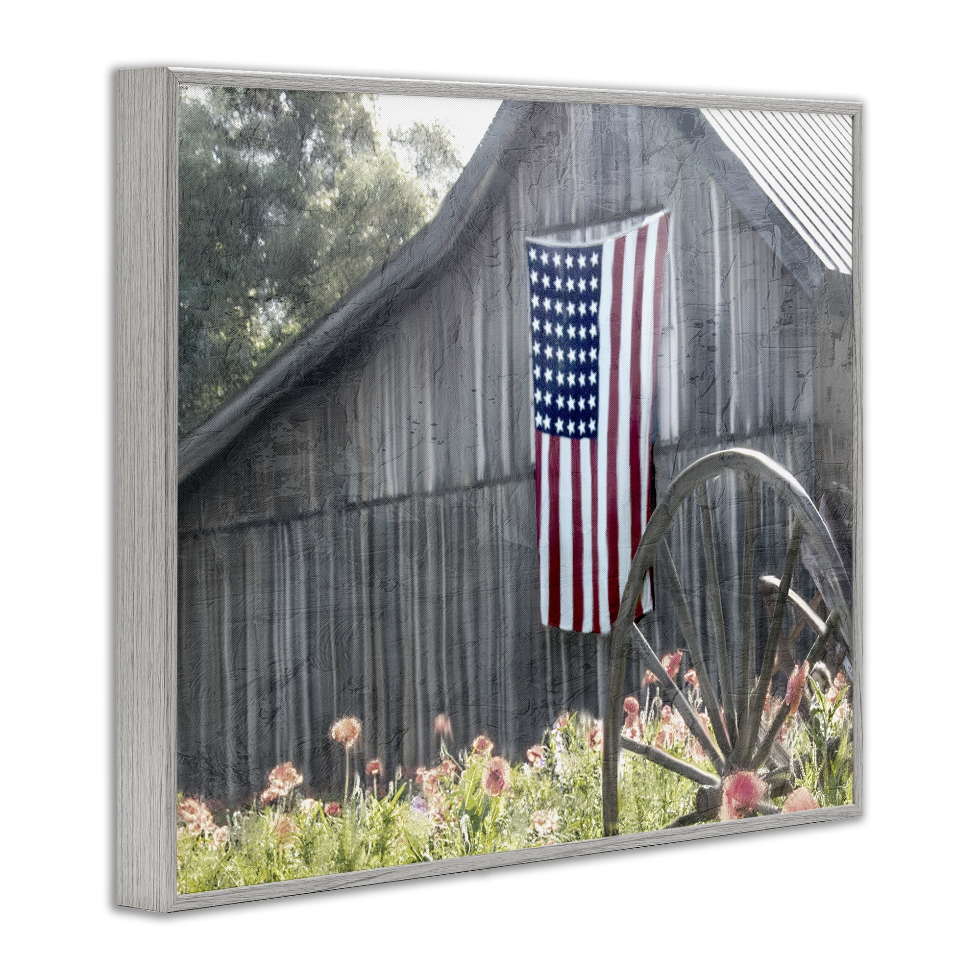 Stupell Industries USA Wagon Wheel Barn Gray Framed Giclee Art, design by Kim Allen
