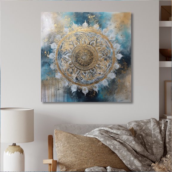 Designart "Teal And Gold Mandala III" Boho Mandala Wall Decor