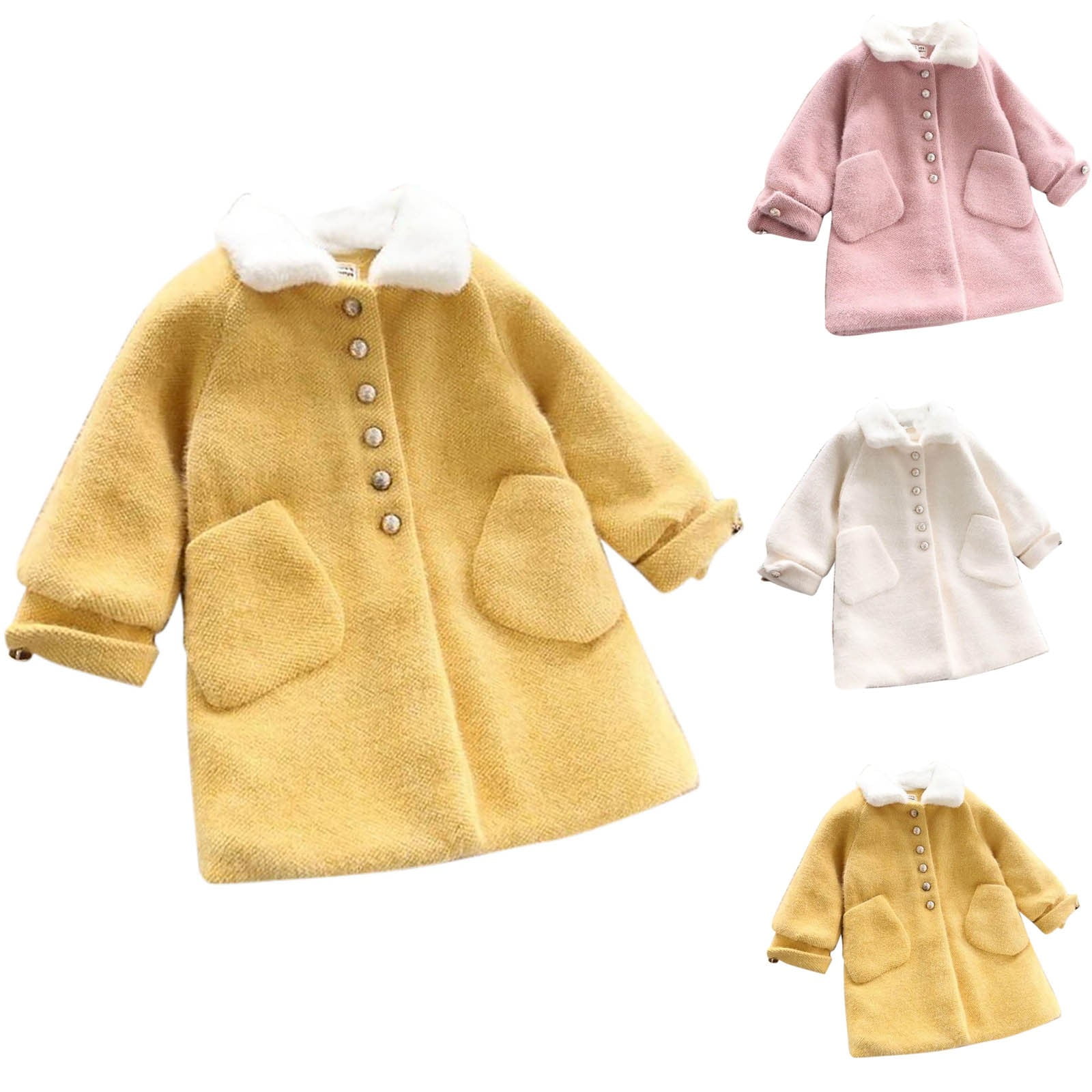 Kids Jackets Girls Yourumao Girls Long Peacoat Dress Coat Winter Warm Jacket Long Sleeve Button Trench Coat Pockets Faux Wool Lapel Outerwear 4-14 Years Pink,9 Years
