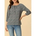 thumbnail image 5 of MODA NOVA Juniors Top 3/4 Sleeve Round Neck Summer Floral Blouse Dark Green XS, 5 of 6