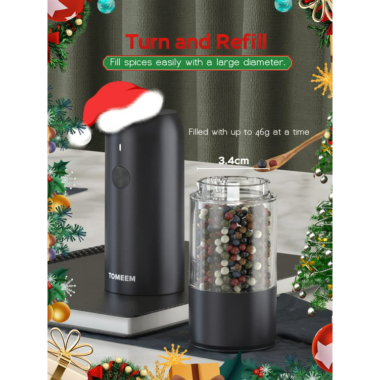  Electric Salt and Pepper Grinder Set - USB Rechargeable,  Upgraded Capacity, Automatic One Hand Operation Salt and Pepper Mill Set  with Led Light & Adjustable Coarseness Refillable - Greige: Home 