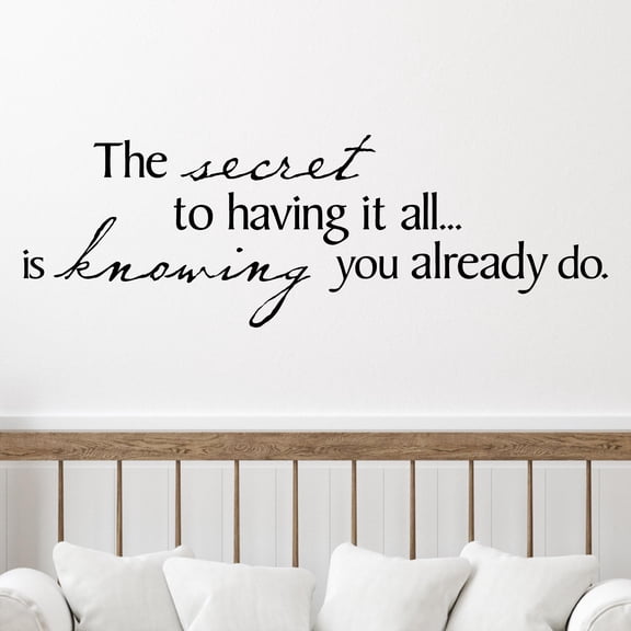 The Secret To Having It All Is Knowing You Already Do Vinyl Lettering Wall Decal Inspirational Family Quote Size: 12.5"H x 38"L - Color: Black