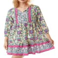 thumbnail image 1 of Femmes Boho Mini Robe Florale Lanterne Manches V-Cou Bouton Volant Robe Plage Vacances d'Été Robe, 1 of 6