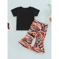thumbnail image 4 of Franhais Toddler Kids Girls 2 Pieces Outfits, Letter Pattern Print Round Neck Short Sleeve T-Shirts + Zebra Stripe Print Flare Pants Set, 4 of 9