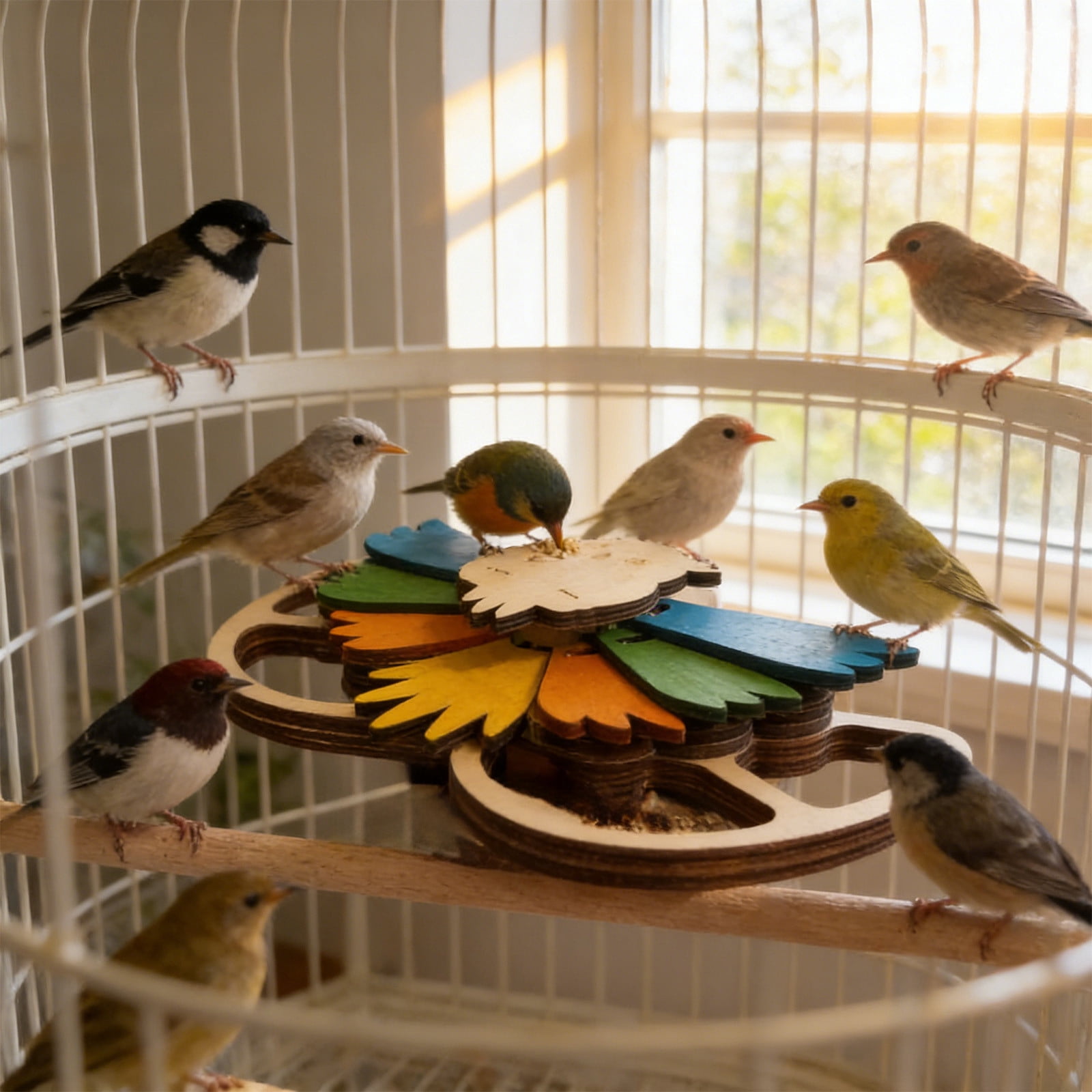 Wooden Bird Foraging Toy Puzzle Feeder Interactive Pet Training Toy Treat Dispenser Activity Enrichment Puzzle Toy for Cage Birds Mental Stimulation Daily Play Exercise Feeding Entertainment Tool