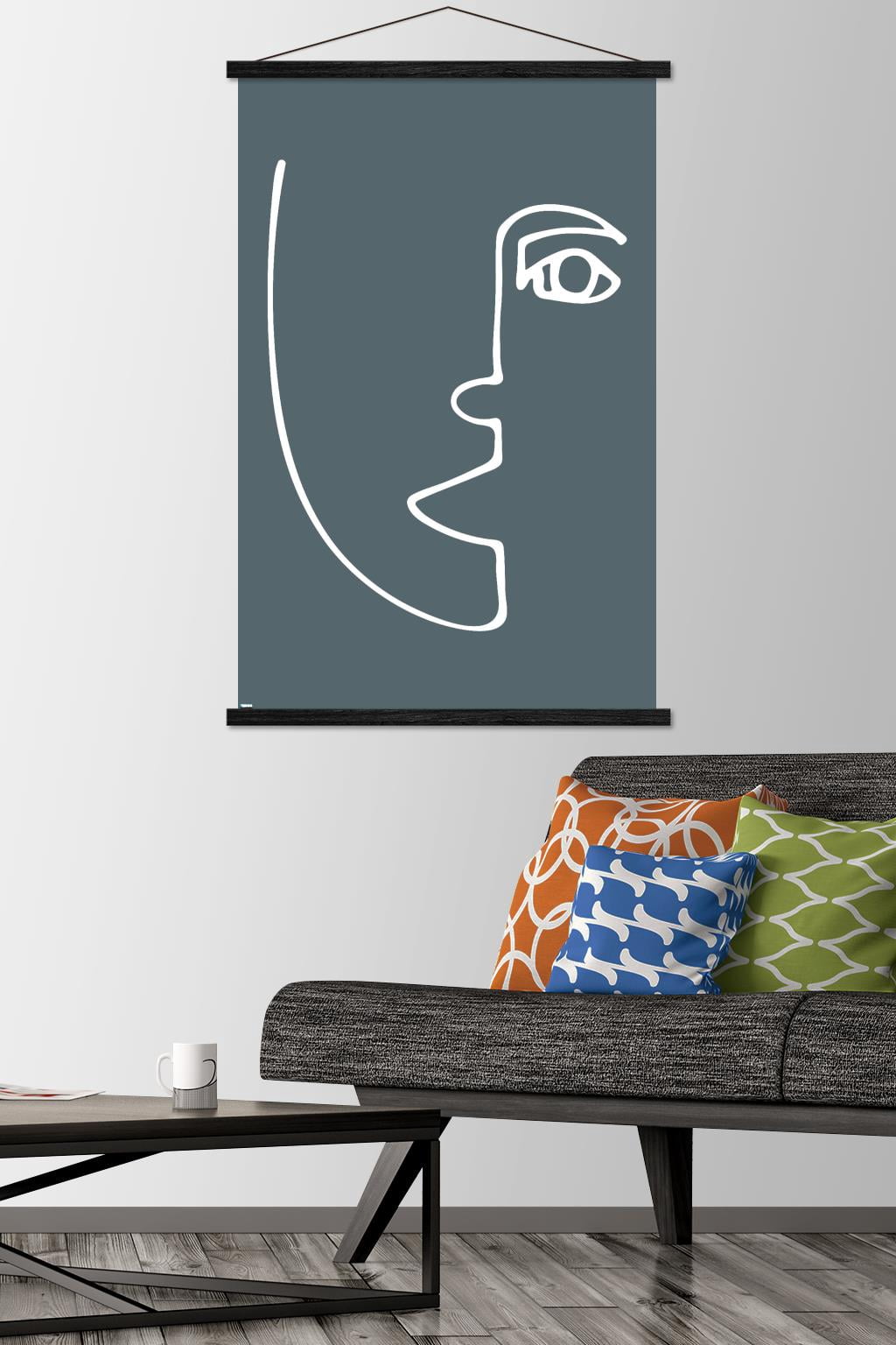 Line Art - Face Wall Poster with Magnetic Frame, 22.375" x 34"