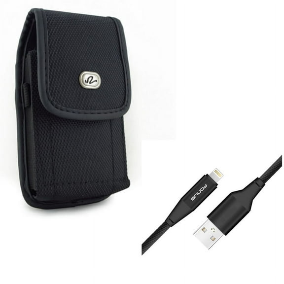 Case Belt Clip w 6ft USB Cable for iPhone 8/7/6S/6 - Rugged Holster Canvas Cover Pouch, Charger Cord Power Wire Braided Long for iPhone 8/7/6S/6 Models