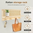 thumbnail image 5 of Txkrhwa Rattan Rack Shelf, Rattan Wall Rack, Floating Rattan Shelf with 4 Hooks, Wall Mounted Entryway Rattan Rack for Entryway Nursery Hallway Office Home, 5 of 10