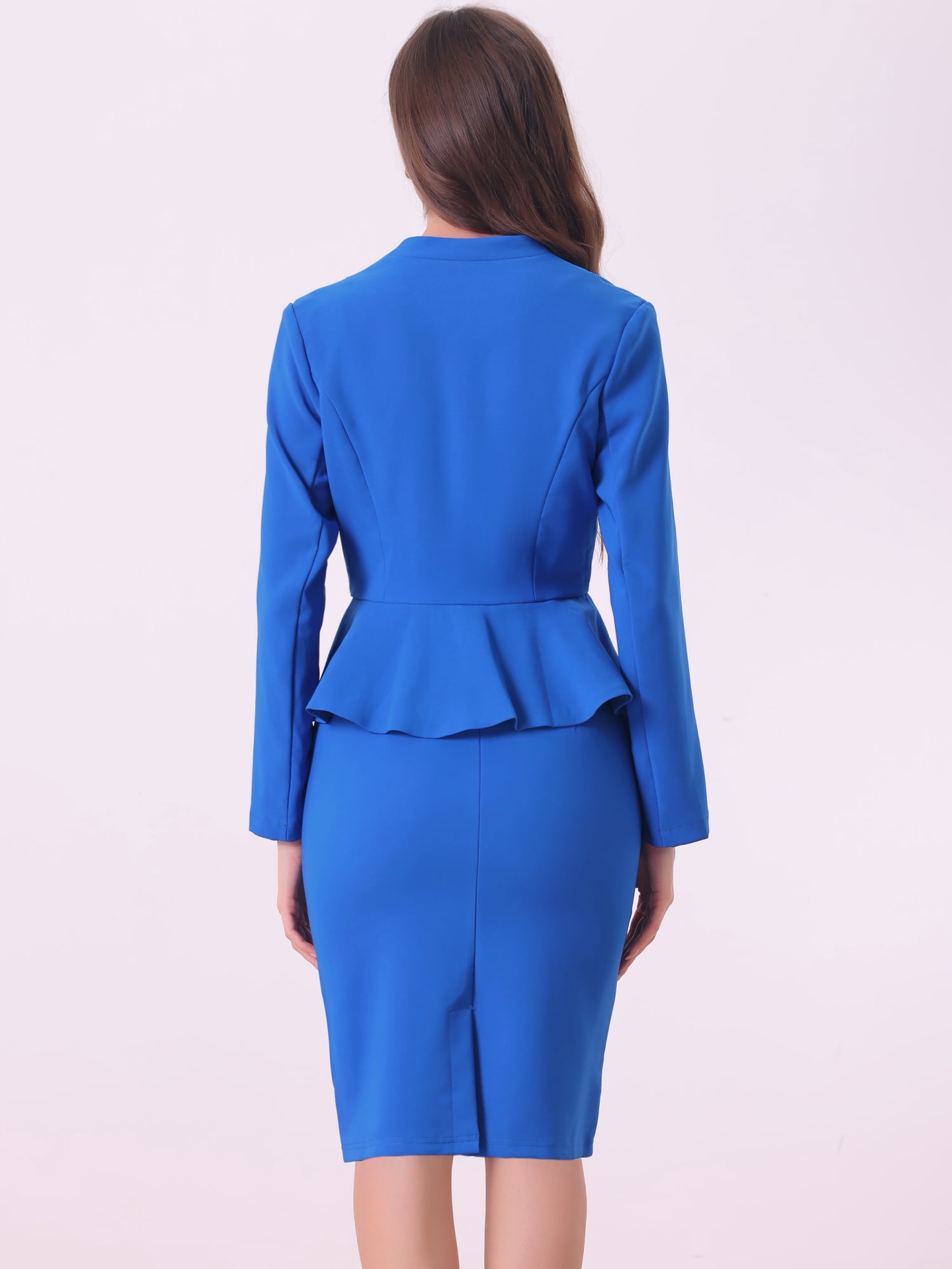 DARING DIVA Women's Collarless Peplum Blazer Sheath Skirts 2 Pcs Suit Set XL Royal Blue