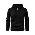 thumbnail image 4 of Men's Knit Hooded Henley Shirt, Drawstring Long Sleeve Pullover Top, Textured Loose Fit Spring-Fall Casuall Daily Streetwear Clothes Black XL, 4 of 6