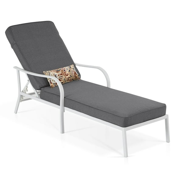 Ivinta Outdoor Chaise Lounge Chair with Thick Cushion, Adjustable Backrest, Lumbar Pillow for Patio