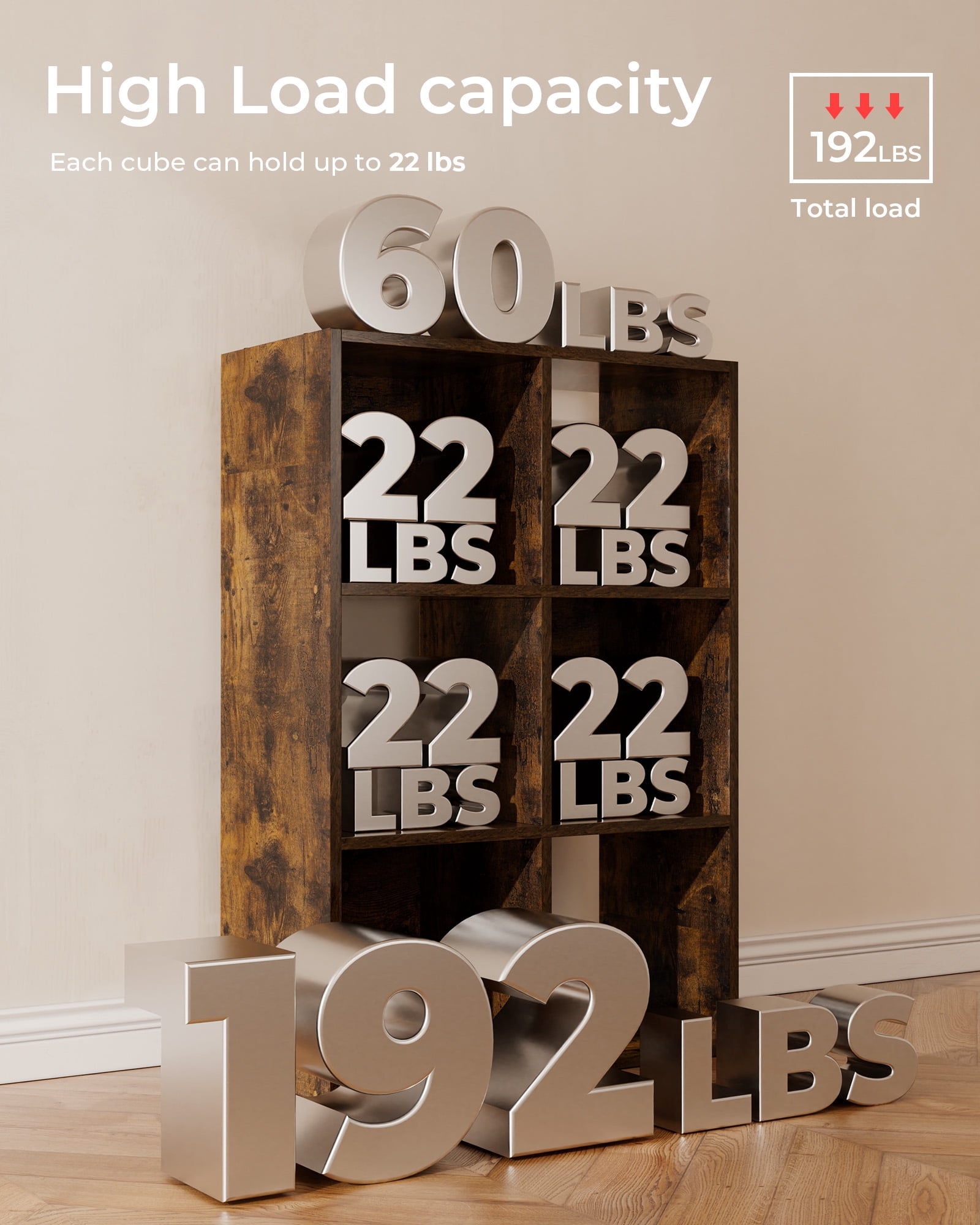 LUCKLIFE 6  Cube Storage Organizer with Open Back and Removable Back Panels, Brown