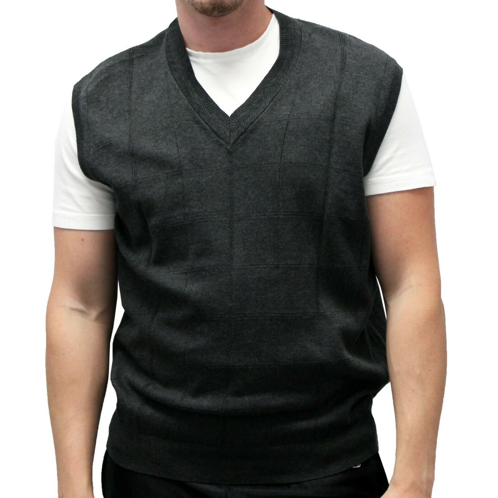 Men's Cotton Traders Windowpane V-Neck Light Sweater Vest