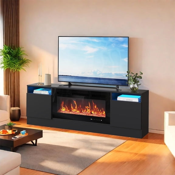 M optimized Modern TV Stand for TV Up to 75", TV Console Table Cabinets with Storage, Wooden Entertainment Center for Living Room, Fits Into 36'' Electric Fireplace (Not Included Fireplace)