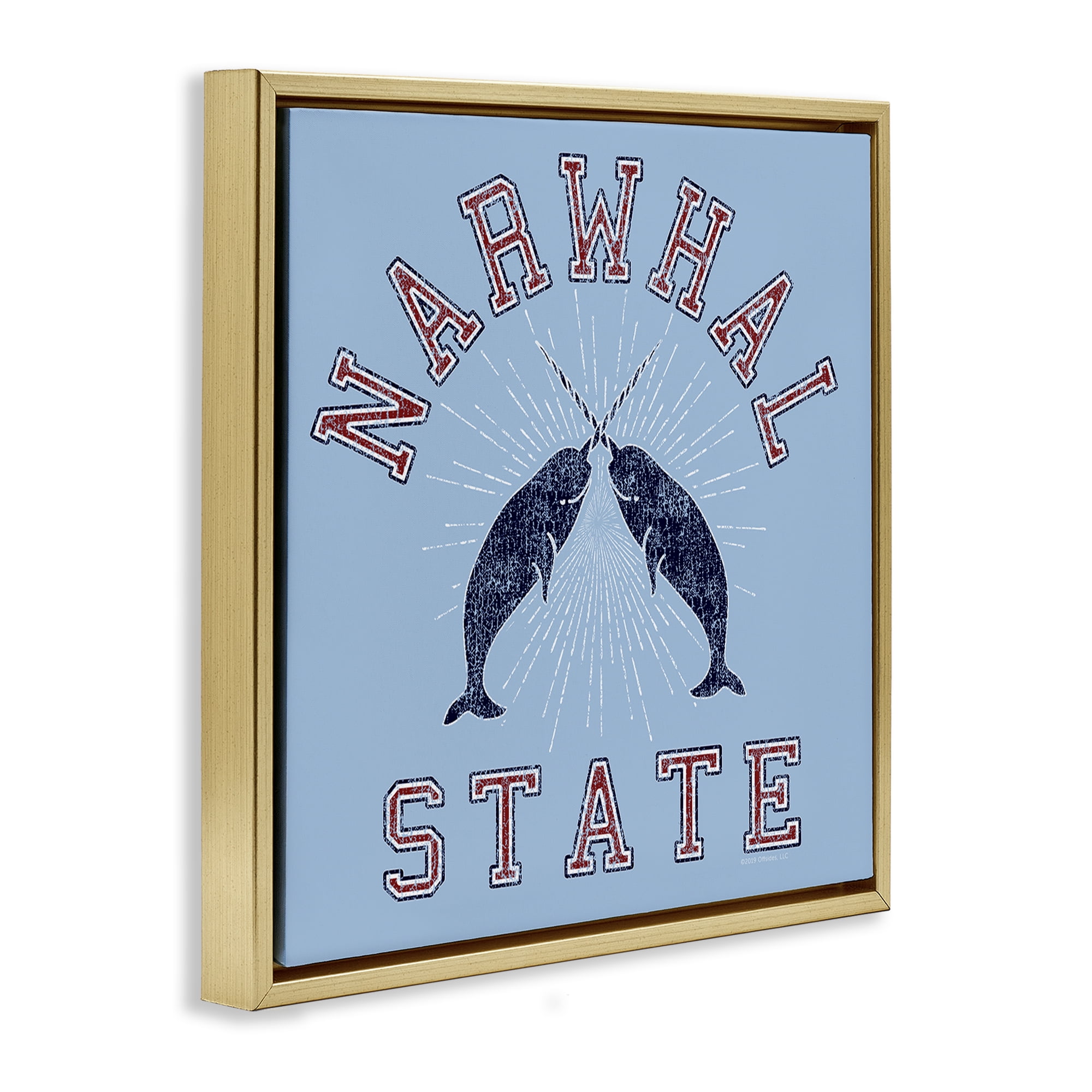 Stupell Industries Vintage Narwhal State Animals Painting Gold Floater Framed Canvas Art Print Wall Art, 25 x 25