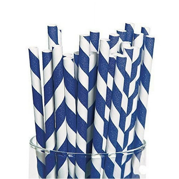 Blue Paper Striped Straws (24Pc) - Party Supplies - 24 Pieces
