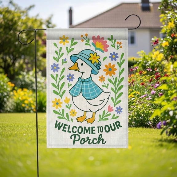 TiniDecor Cute Goose Garden Flag – 12”x18” Welcome Porch Sign, Floral Duck Outdoor Decor