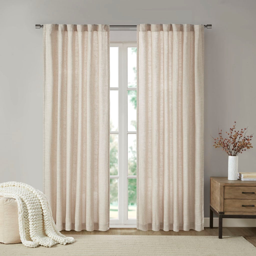 MAYEERTY Faux Linen Curtain Panel - Rod Pocket & Back Tab, Fleece Lined, Single