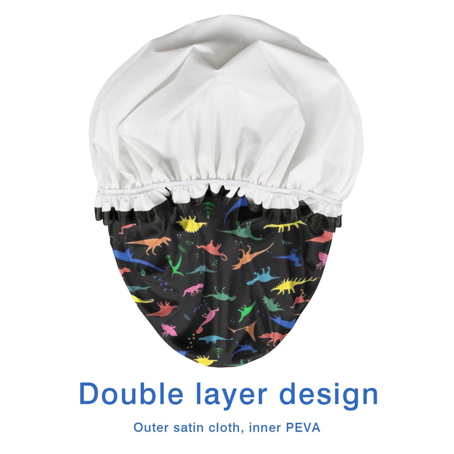 Shower Caps,Colorful Dinosaurs Silhouettes Pattern Waterproof Shower Cap for Women 4 Pieces,Double Reusable Hair Cover for Shower PEVA Elastic Stretch Hem