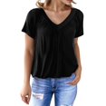 thumbnail image 2 of Womens Short Sleeve Casual Tops Dressy V Neck T Shirts Loose Fit Summer Pleated Blouses Black XXL, 2 of 7