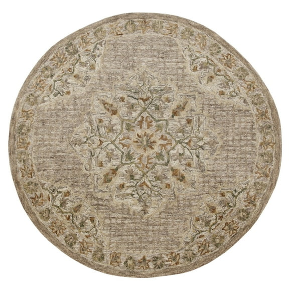 Laddha Home Designs 6' Beige and White Medallion Hand Tufted Round Area Throw Rug