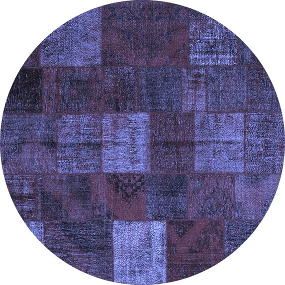 Ahgly Company Machine Washable Indoor Round Patchwork Blue Transitional Area Rugs, 8' Round
