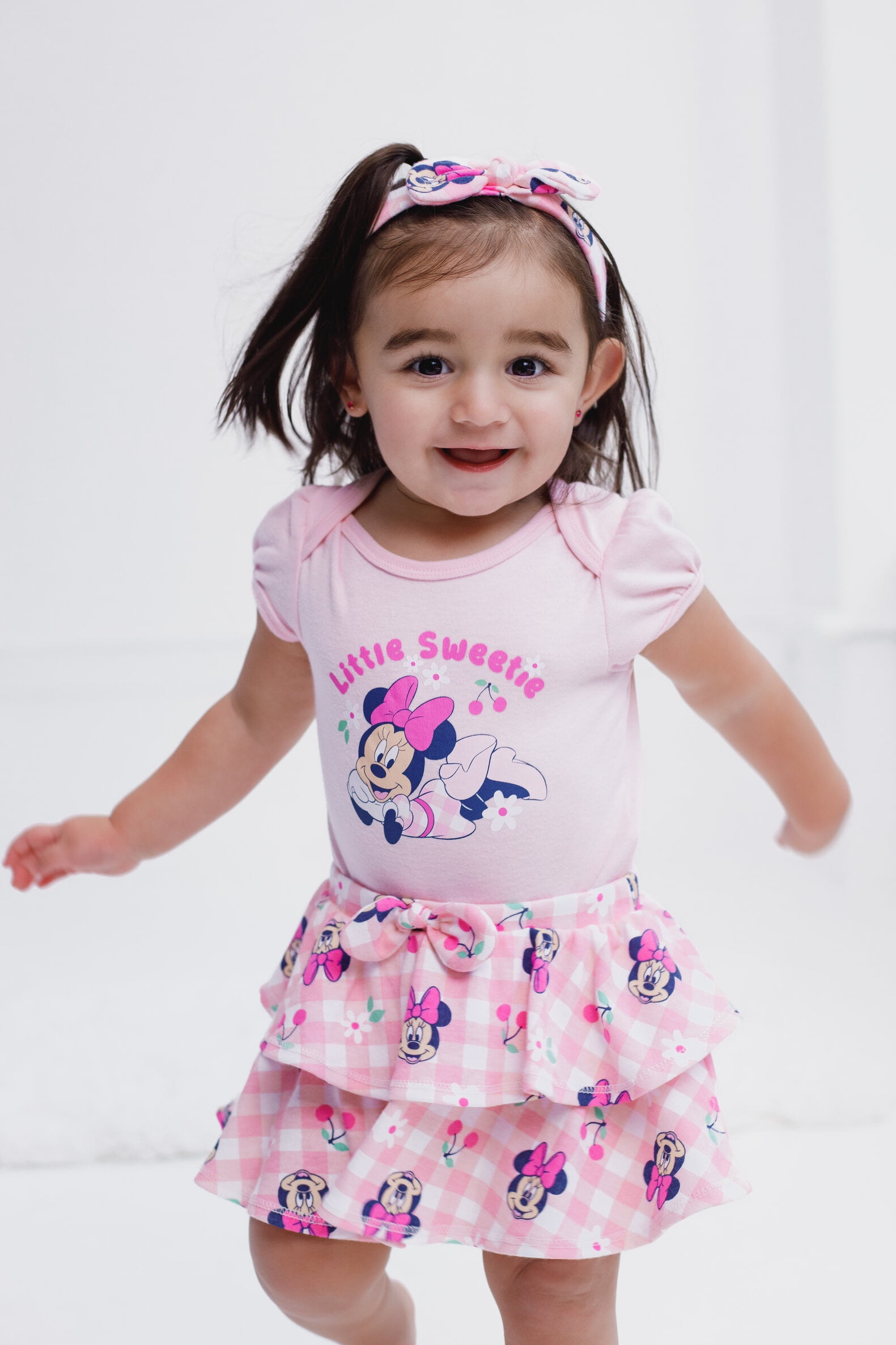 Disney Minnie Mouse Bodysuit, Skirt and Headband 3 Piece Outfit Set Gingham Newborn to Infant